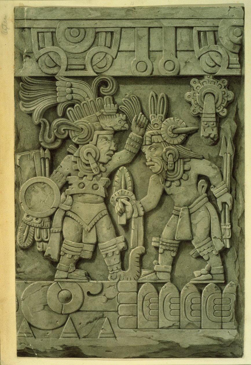 Kamień z Tizoc (kolorowa litografia) autorstwa Mexican School
