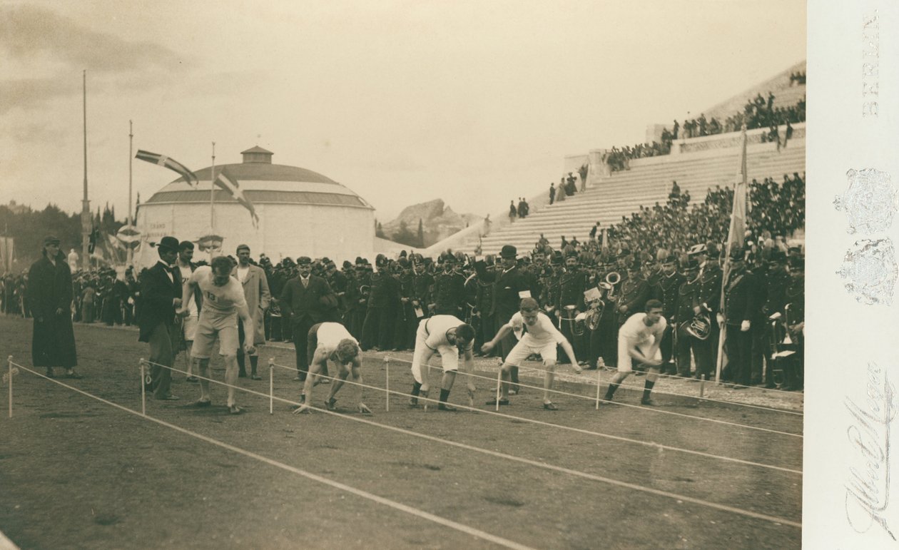 Igrzyska Olimpijskie, 1896; przygotowanie do biegu na 100 metrów autorstwa Meyer Albert