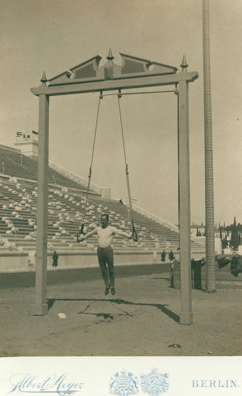 Igrzyska Olimpijskie, 1896; zawodnik Herman Weingartner, trzeci na ringach autorstwa Meyer Albert