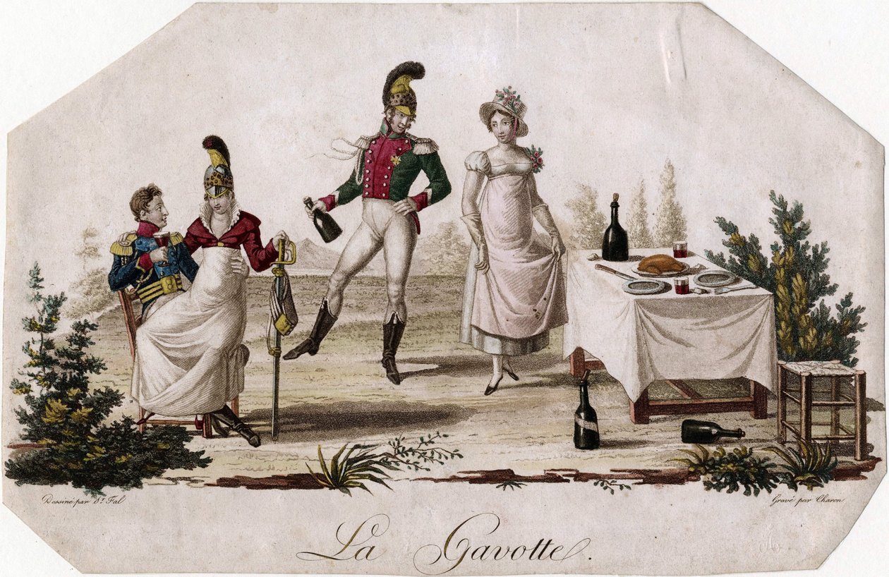 Litografia "Taniec gawotów" Meyniera Saint-Fala (Saint Fal) (1762-1840) ok. 1815 Wymiary 17,7x27,3 cm Kolekcja prywatna autorstwa Meynier Saint Fal