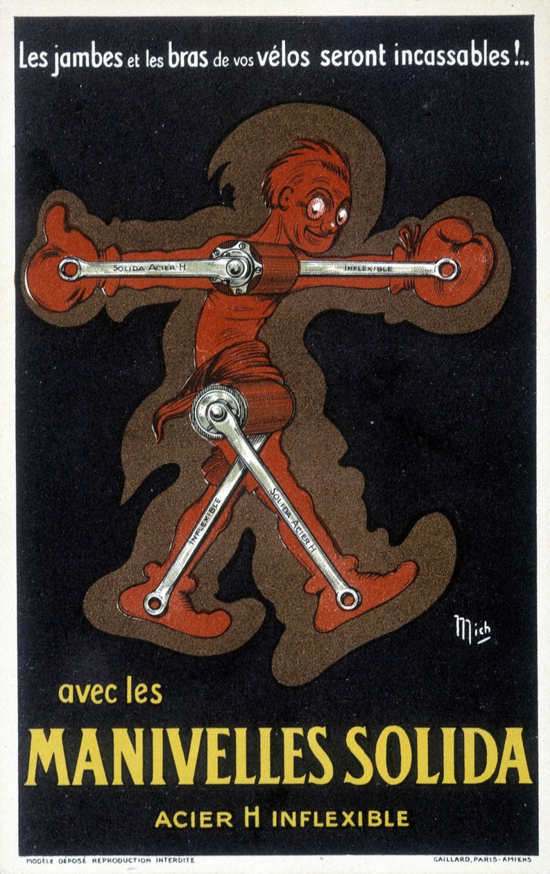 Reklama na korby Velo wykonane z litej stali. Rysunek autorstwa Micha (Michel Liebeaux autorstwa Mich