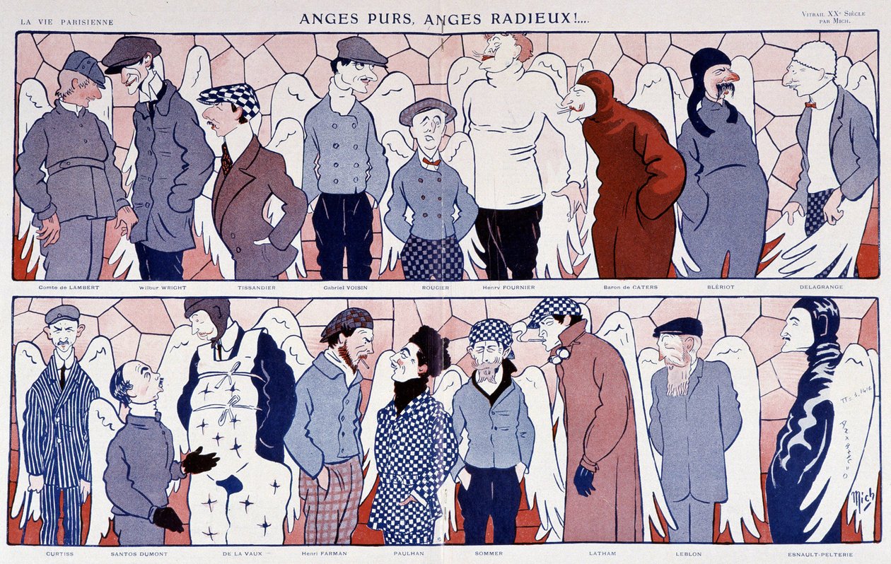 Zarzuty słynnych lotników jako aniołów (galeria portretów) - w „La Vie Parisienne” 11.12.1909. autorstwa Mich