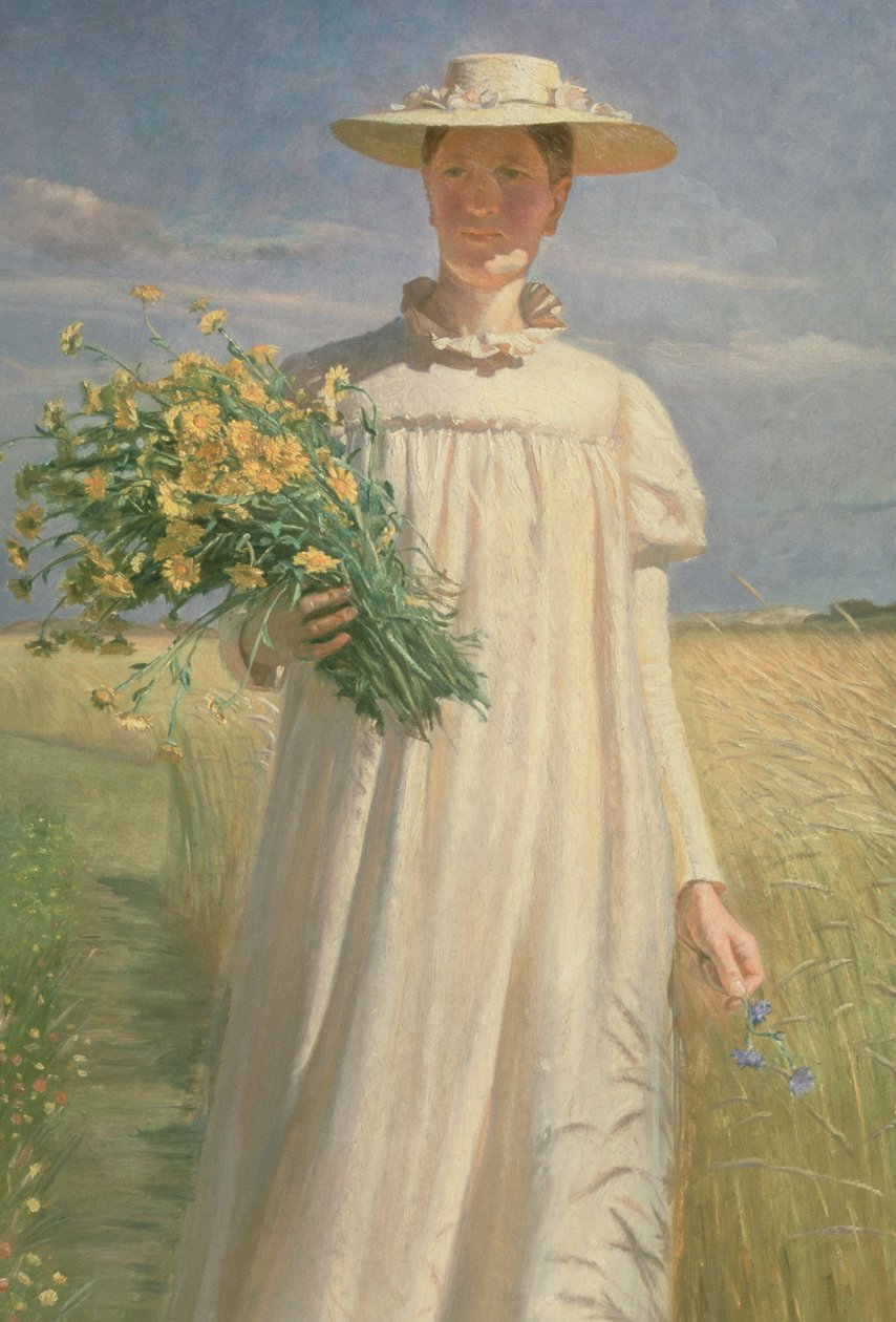 Anna Ancher powraca ze Zbierania Kwiatów, 1902 autorstwa Michael Peter Ancher