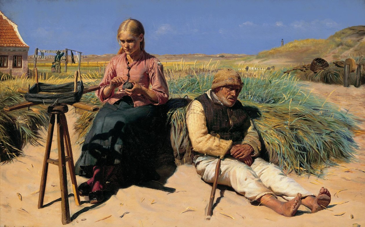 Postacie w krajobrazie. Ślepy Kristian i Tine wśród wydm autorstwa Michael Peter Ancher