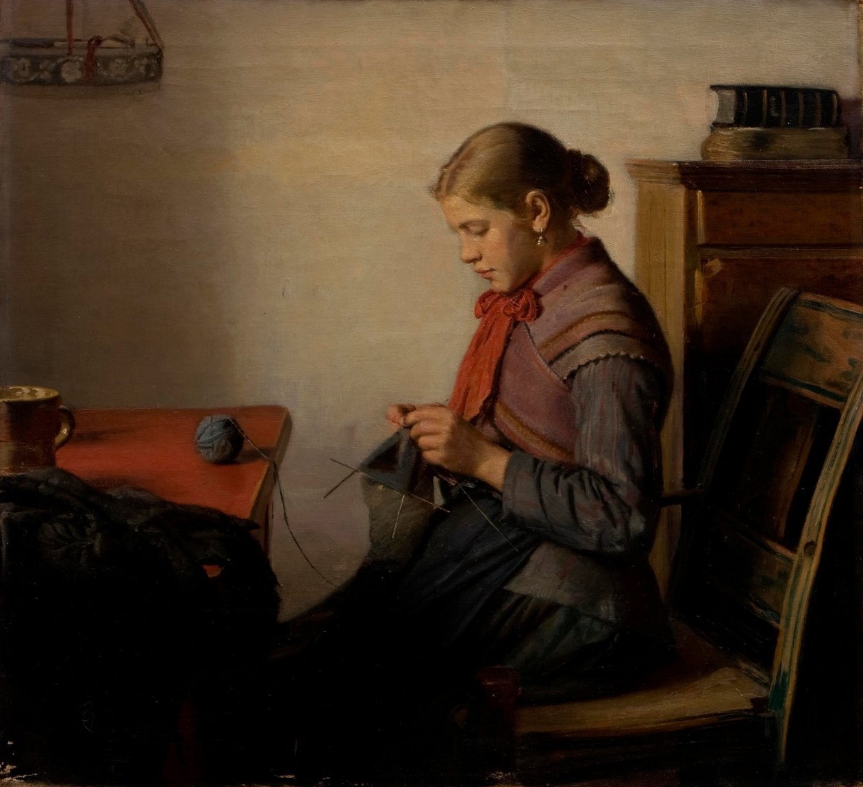 Dziewczyna Skagen, Maren Sofie, robi na drutach. autorstwa Michael Peter Ancher