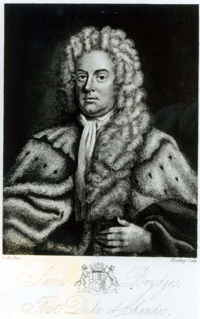 Portret Jamesa Brydgesa, pierwszego księcia Chandos (1673-1744), sztychowany przez Burnet Reading (fl. 1776-1822) autorstwa Michael Dahl