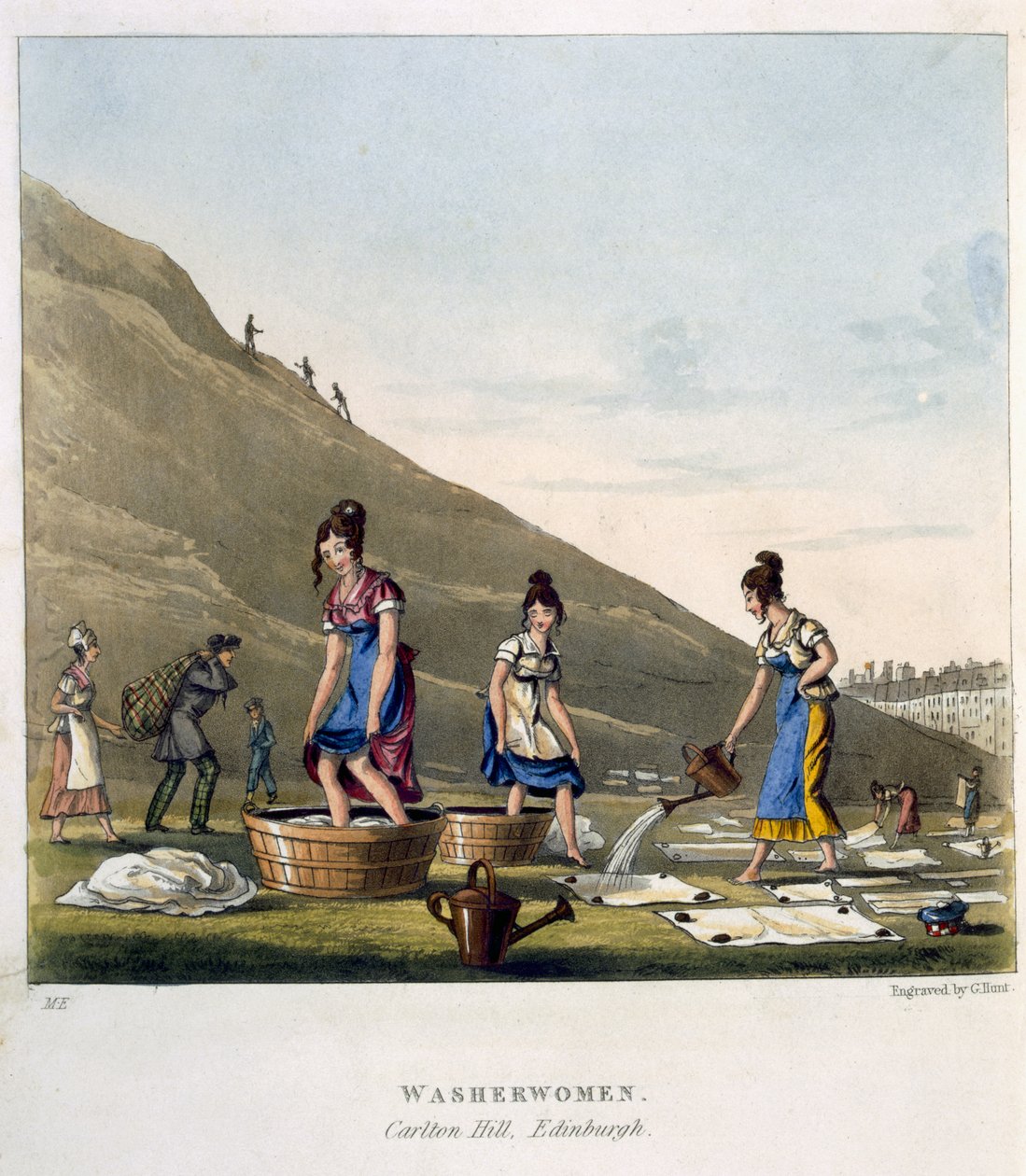 Praczki, Calton Hill, Edynburg, z „Airy Nothings, czyli skrawki i nici i nieparzyste spodenki, w hopie, kroku i skakaniu po okręgu, autorstwa Olio Rigmarolla”, grawerowane przez George
