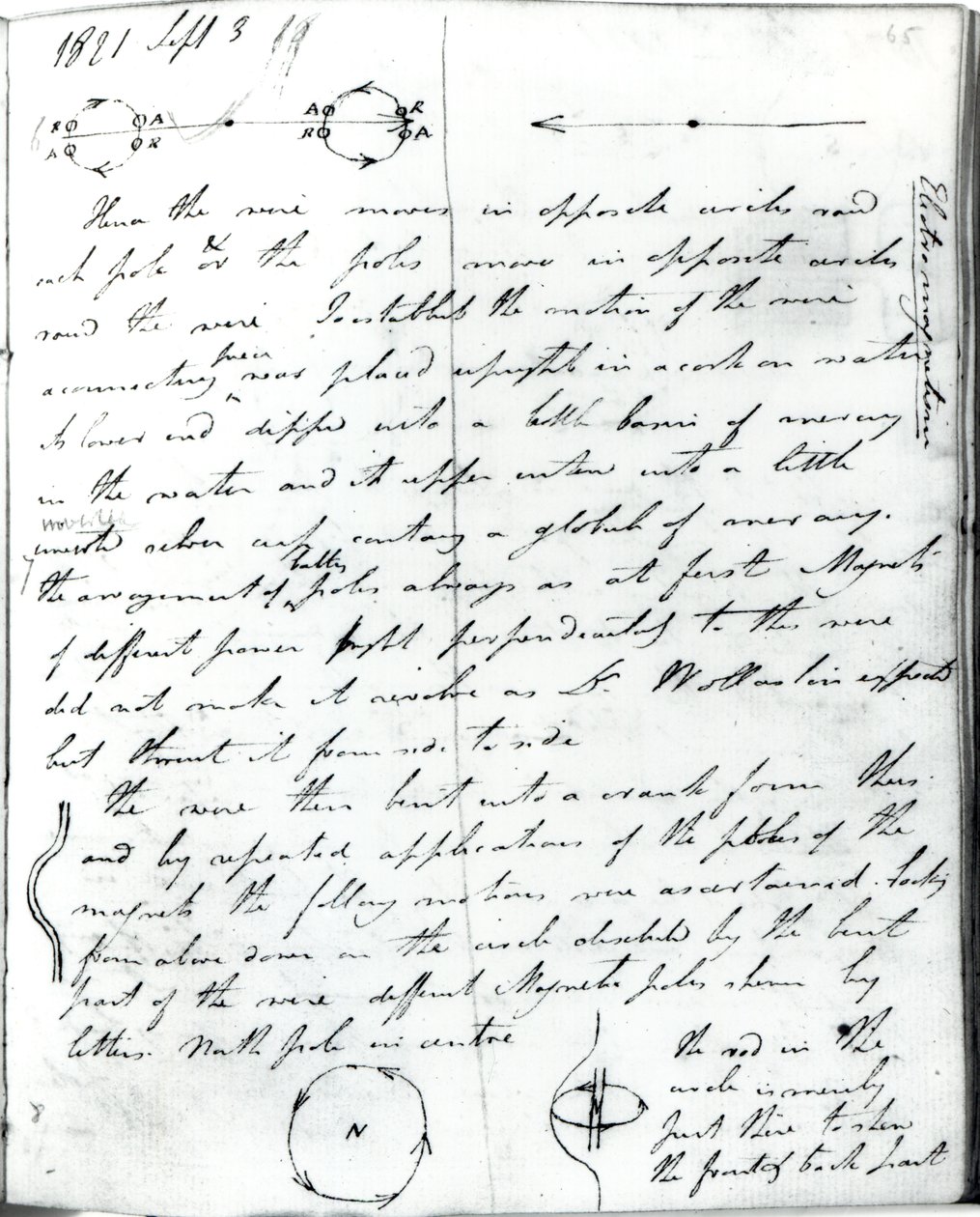 Strona 73 z notatnika Faradaya, na temat "Eksperymentu z rotacją prądu", 3 września 1821 roku autorstwa Michael Faraday