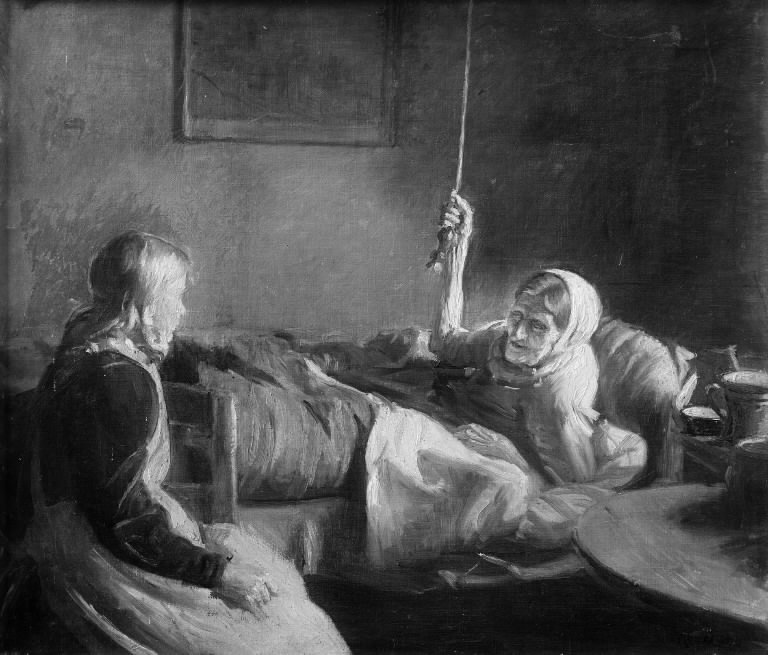 Stara kobieta w łóżku autorstwa Michael Peter Ancher