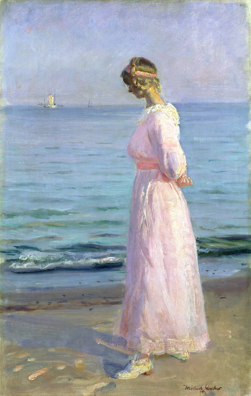 Dziewczyna w różowej sukience, 1914 autorstwa Michael Peter Ancher