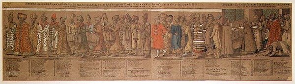 Wielka Ambasada Rosji Iwana IV (1530-84) przy Cesarzu Rzymskim w Ratyzbonie w 1576 r. autorstwa Michael Peterle