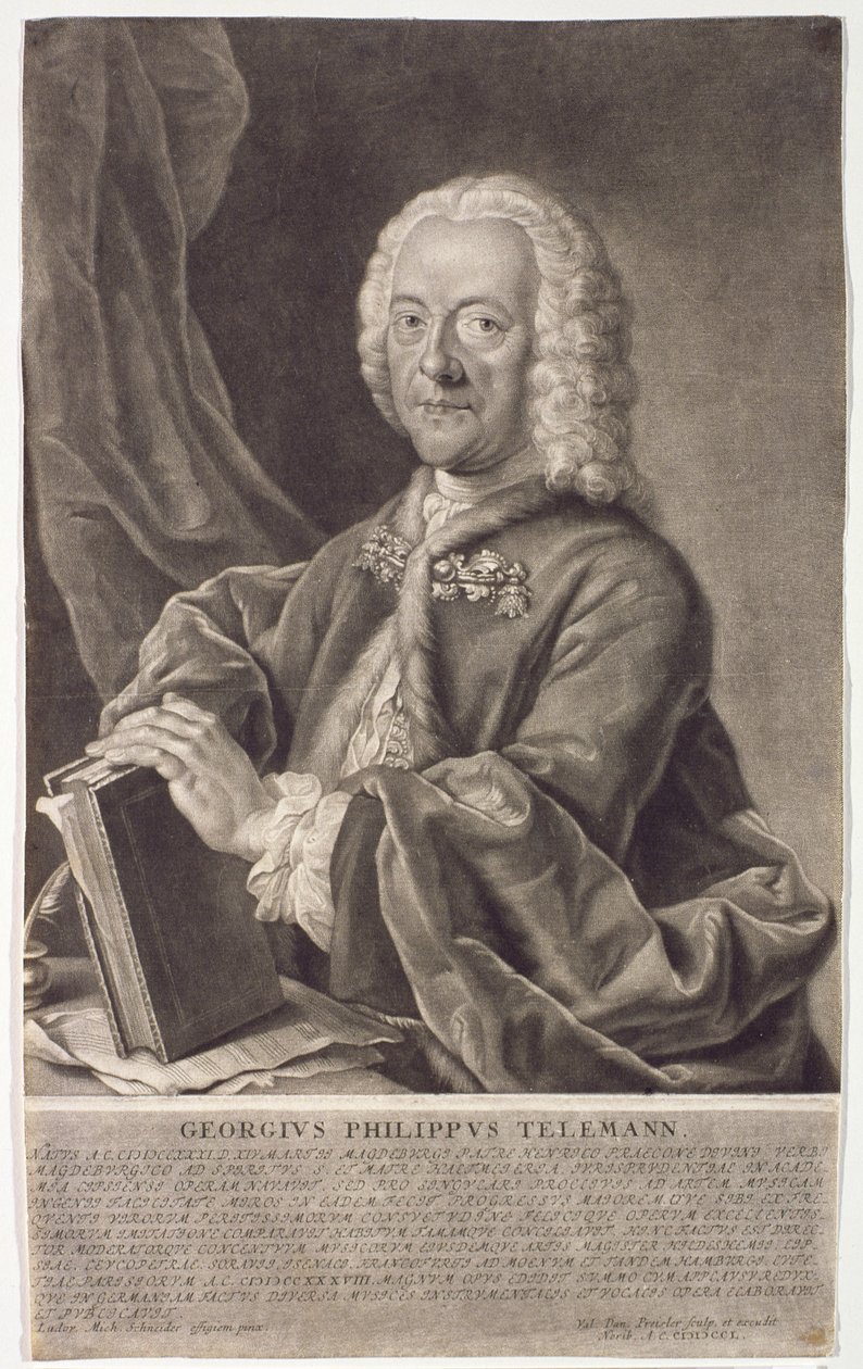 Portret Georga Philippa Telemanna (1681-1757) rytowany przez Georga Preislera (1700-54) autorstwa Michael Schneider