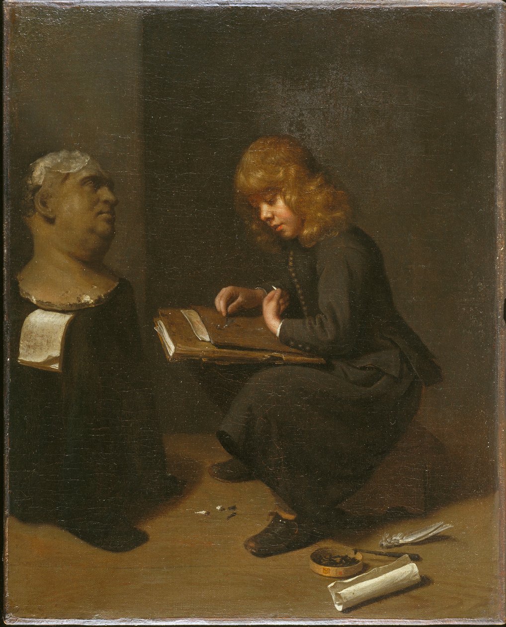 Rysunek chłopca przed popiersiem cesarza rzymskiego, c.1661 autorstwa Michael Sweerts
