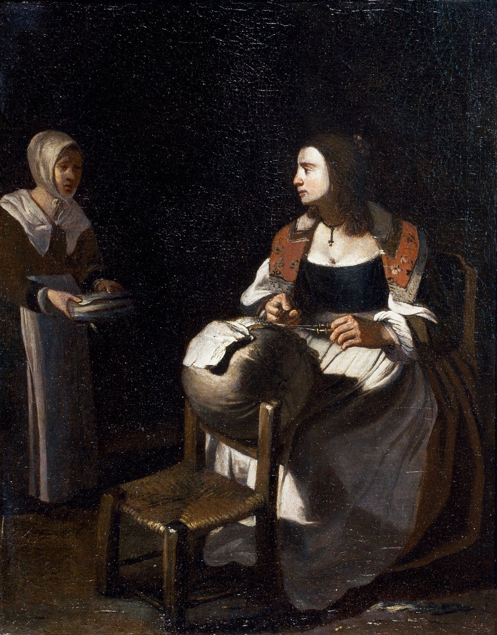 Koronkarka do poduszek (olej na płótnie) autorstwa Michael (attr. to) Sweerts