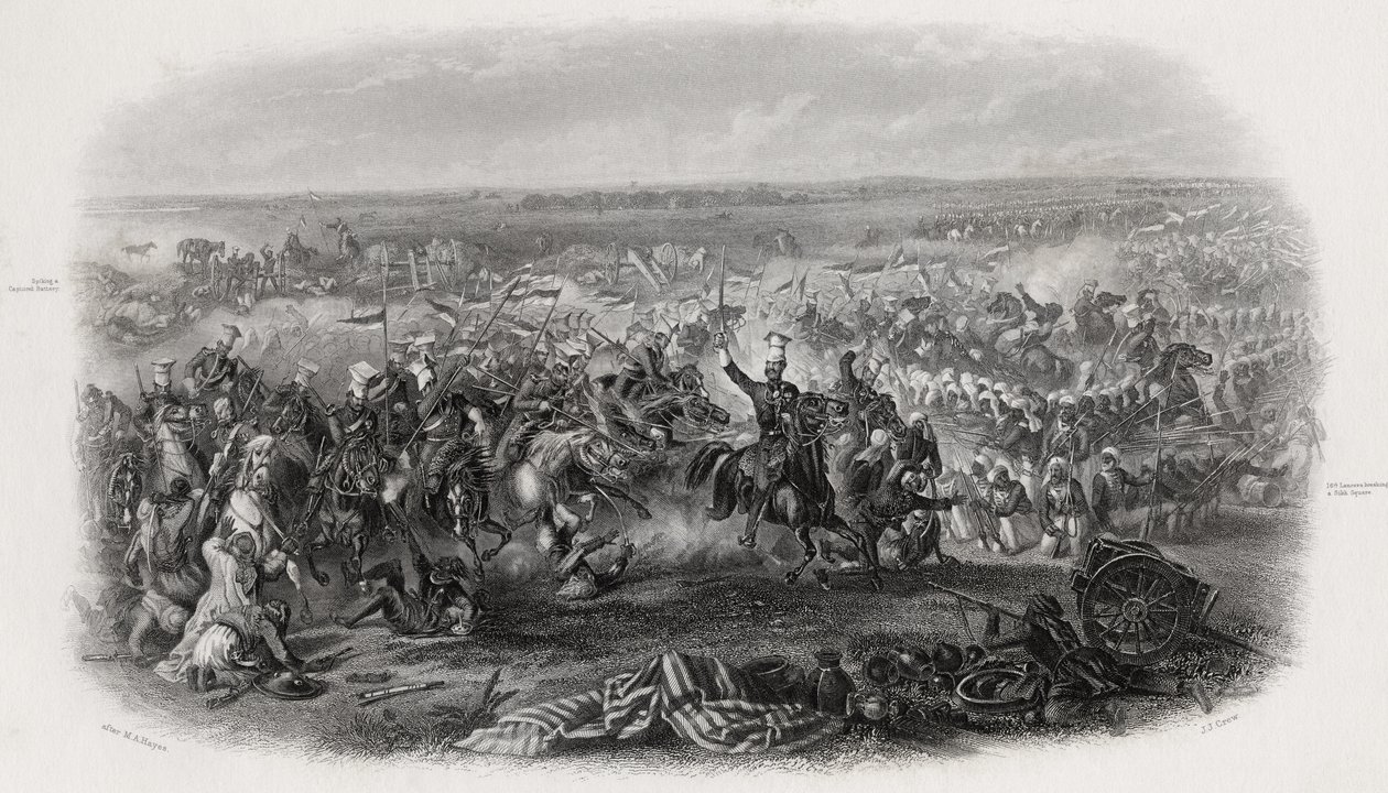 Bitwa pod Aliwal, Indie, 28 stycznia 1846 r., rycina J.J. Załoga autorstwa Michael Angelo Hayes