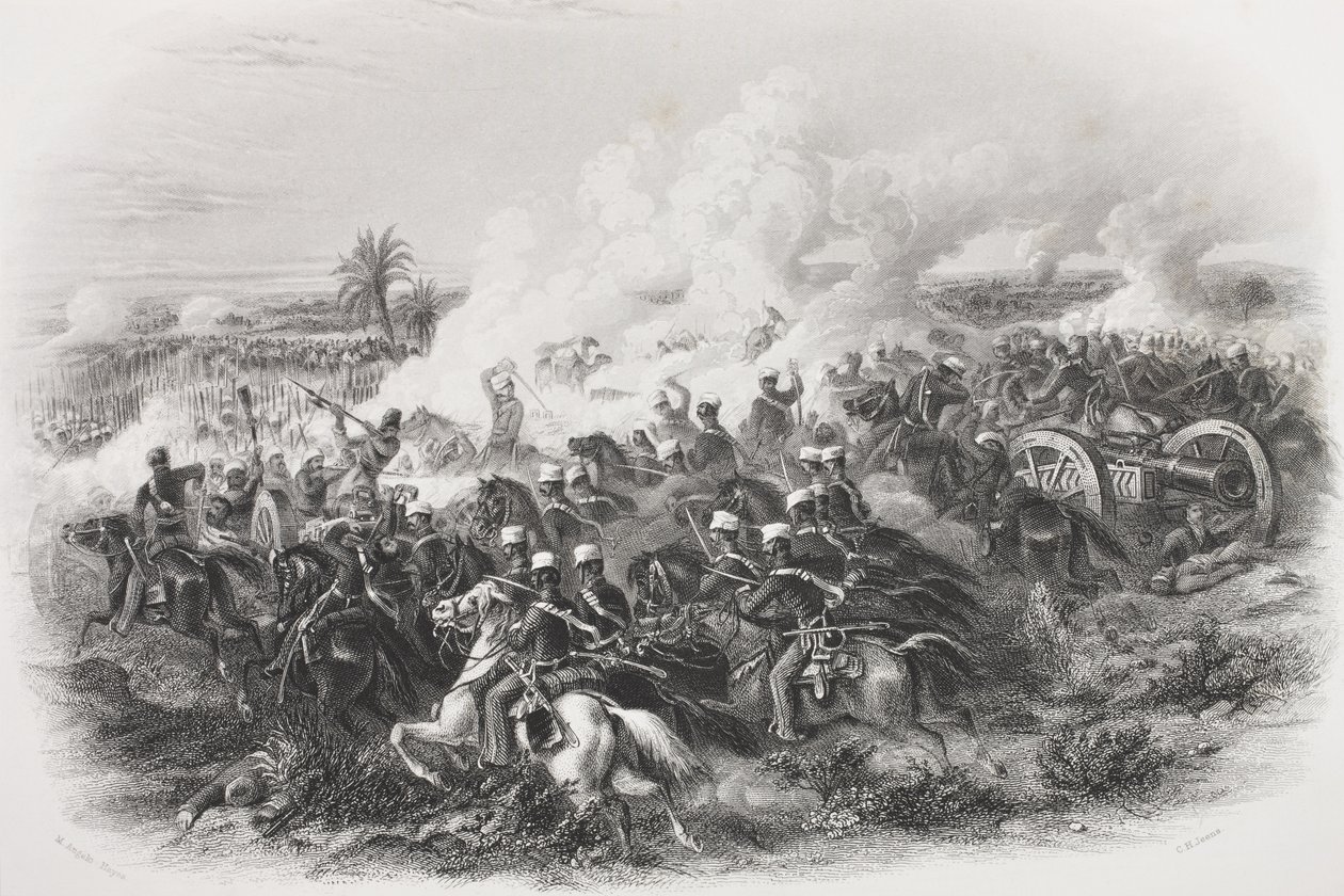 Bitwa pod Moodkee, 1845, grawerowana przez C.H. Jeens, z „Galerii Portretów Historycznych”, wydana ok. 1880 r. autorstwa Michael Angelo Hayes