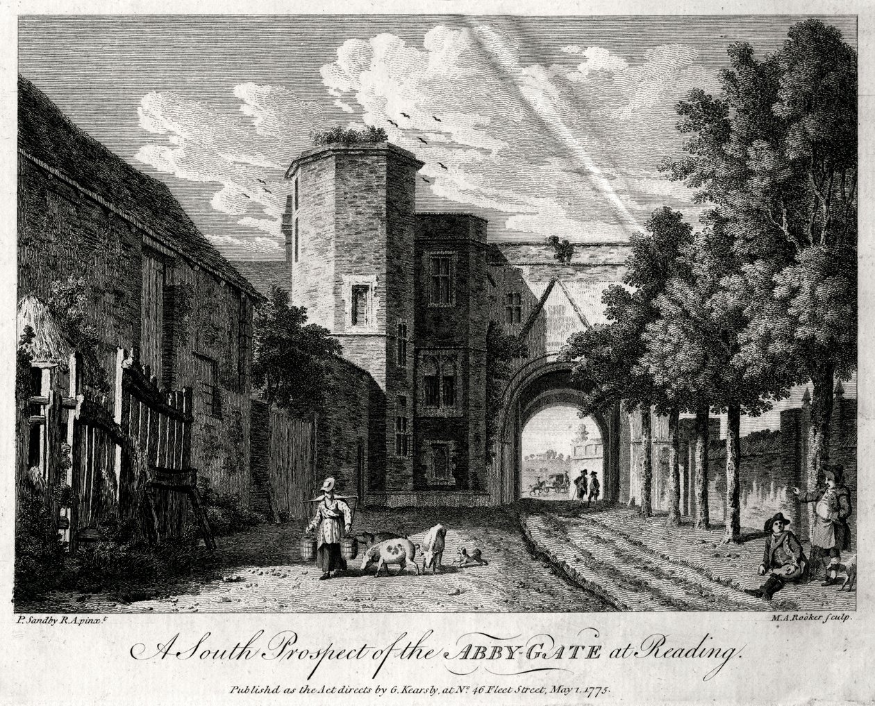 Południowa perspektywa Abby-Gate w Reading, Berkshire, 1775 autorstwa Michael Angelo Rooker
