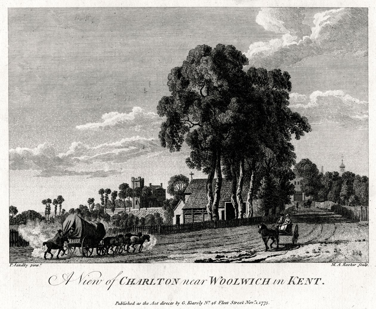 Widok Charlton w pobliżu Woolwich w hrabstwie Kent, 1775. autorstwa Michael Angelo Rooker