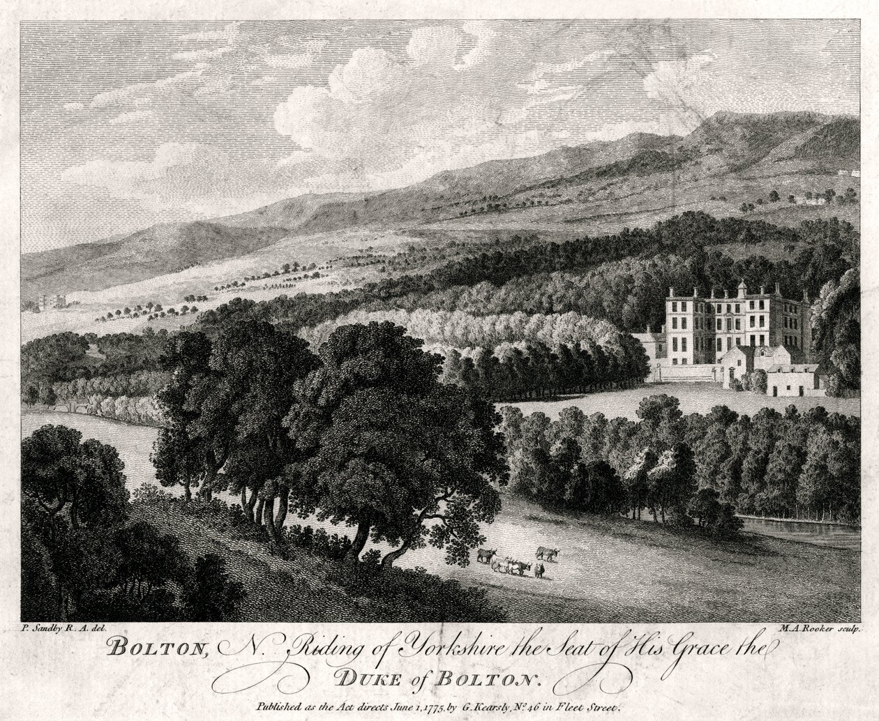 Bolton, North Riding of Yorkshire, siedziba Jego Łaski Księcia Bolton, 1775 autorstwa Michael Angelo Rooker