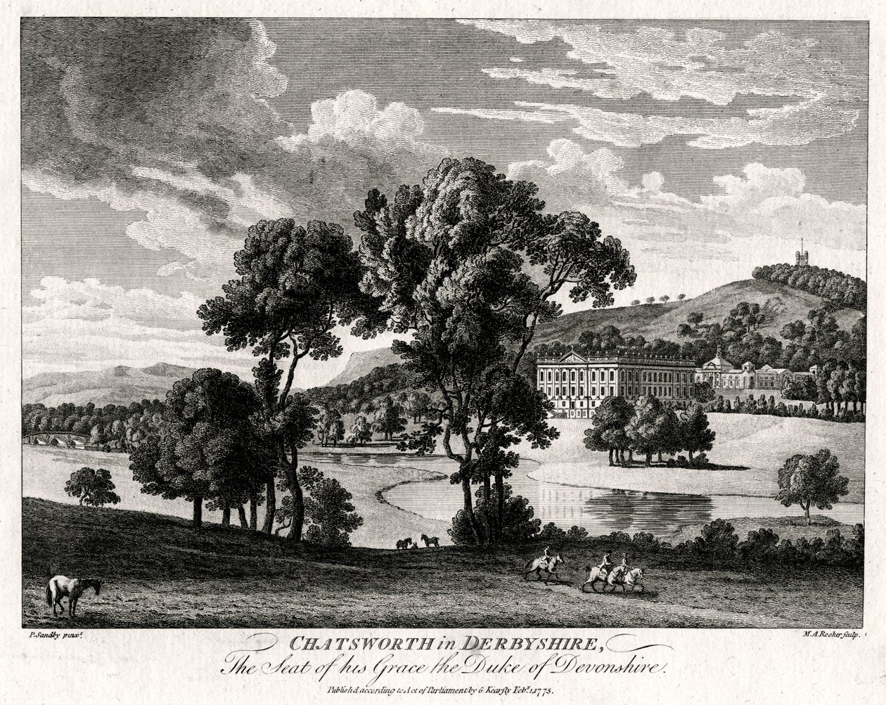 Chatsworth w Derbyshire, siedziba jego łaski księcia Devonshire, 1775 r autorstwa Michael Angelo Rooker