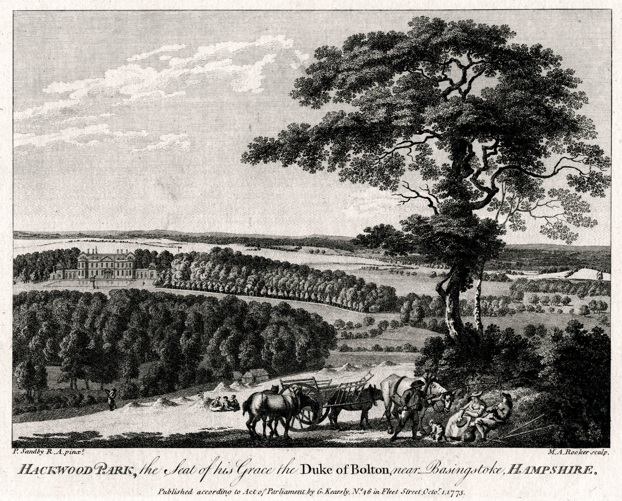 Hackwood Park, siedziba jego łaski księcia Bolton, niedaleko Basingstoke, Hampshire, 1775. autorstwa Michael Angelo Rooker