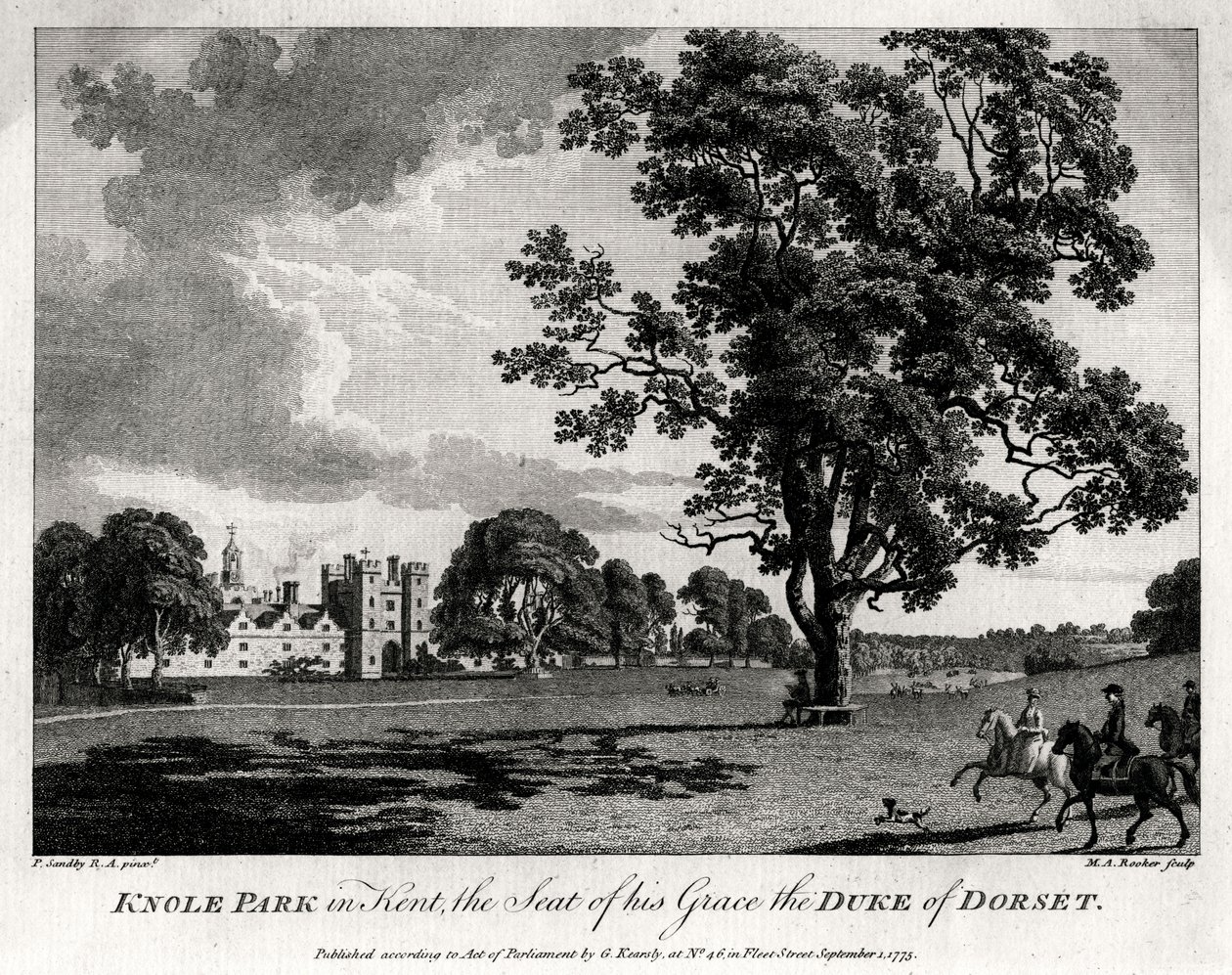 Knole Park w Kent, siedziba Jego Łaski księcia Dorset, 1775 autorstwa Michael Angelo Rooker