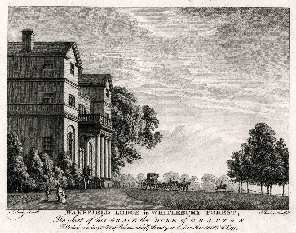 Wakefield Lodge w Whitlebury Forest, Northamptonshire, 1774 autorstwa Michael Angelo Rooker