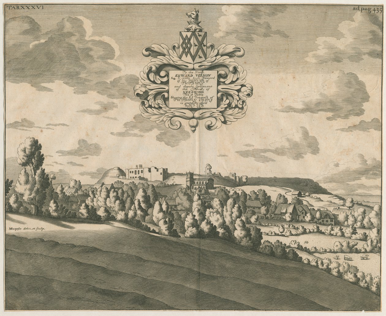 Zamek Tutbury - Odległy widok: miedzioryt, bd [ok. 1686] autorstwa Michael Burghers