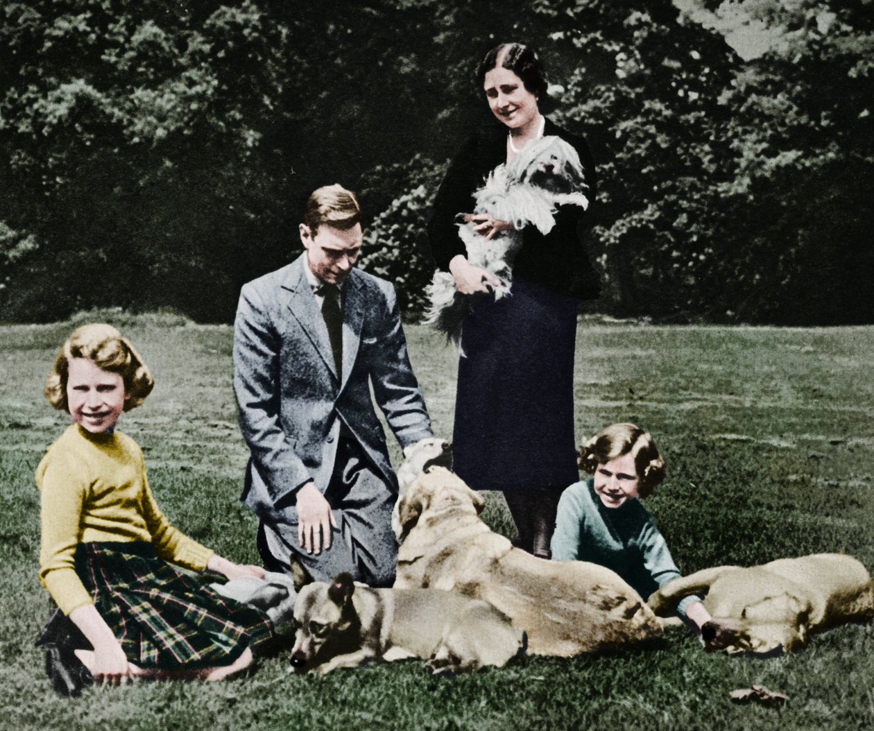 Rodzina królewska jako szczęśliwa grupa miłośników psów, 1937 autorstwa Michael Chance
