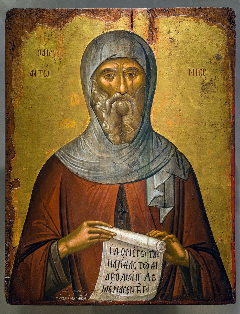 Ikona Portret Antoniego Wielkiego (Antonii) namalowana przez Michaela Damaskenosa (Mikhail Damaskine autorstwa Michael Damaskinos