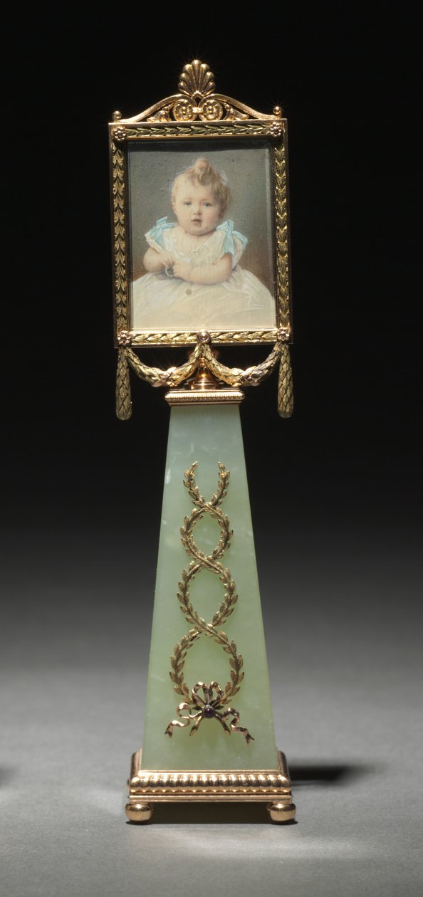 Oprawiona miniatura: Portret wielkiej księżnej Olgi, firma Peter Carl Fabergé (1846-1920), miniatura namalowana przez Johannesa Zehngrafa (1857-1908), przed 1896 (złoto, rubiny, diamenty, gwasz, kość słoniowa, szkło) (patrz także 499672 & 499674) autorstwa Michael Evlampievich Perkhin