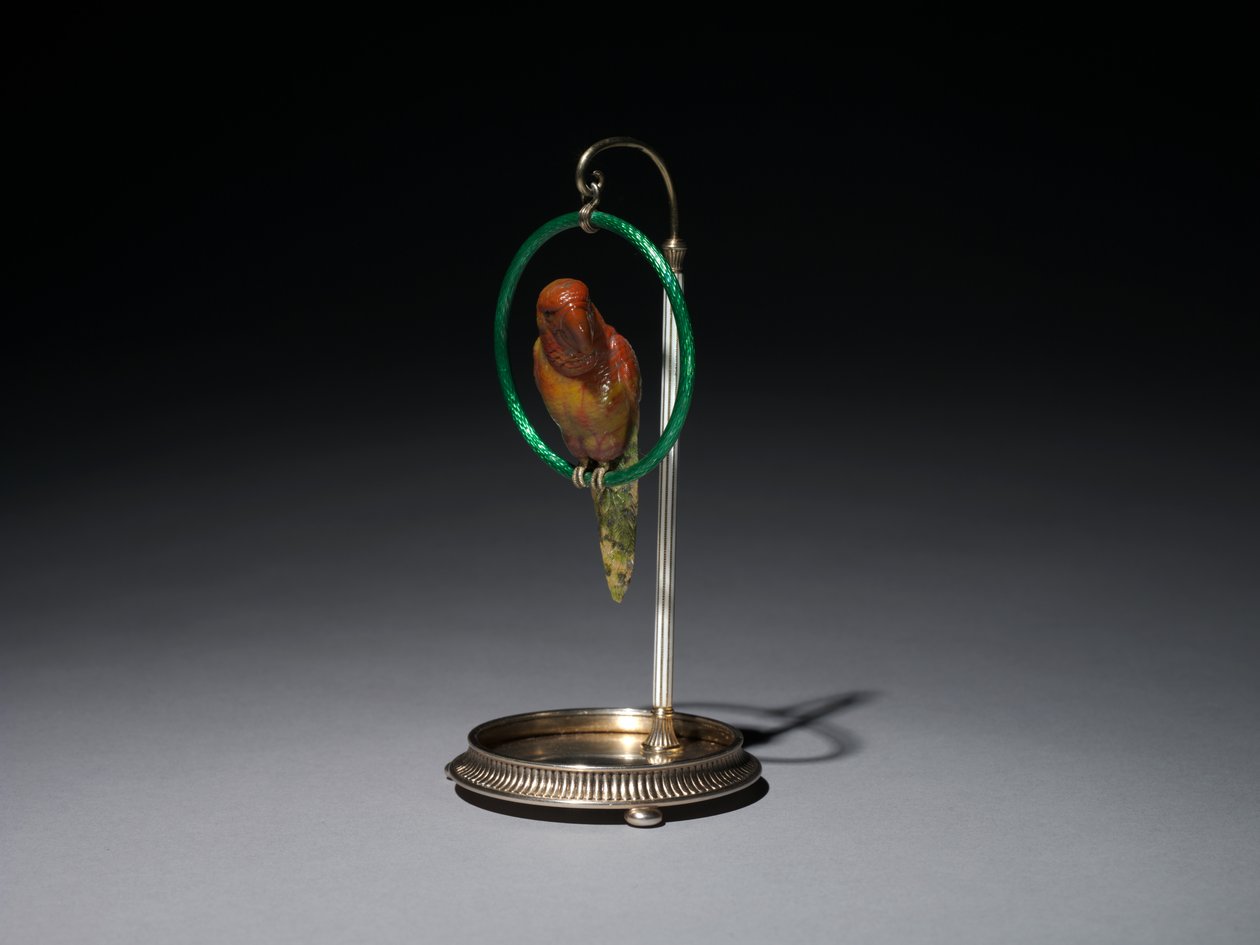 Papuga na okonie (Papuga), firma Peter Carl Fabergé (1846-1920) autorstwa Michael Evlampievich Perkhin