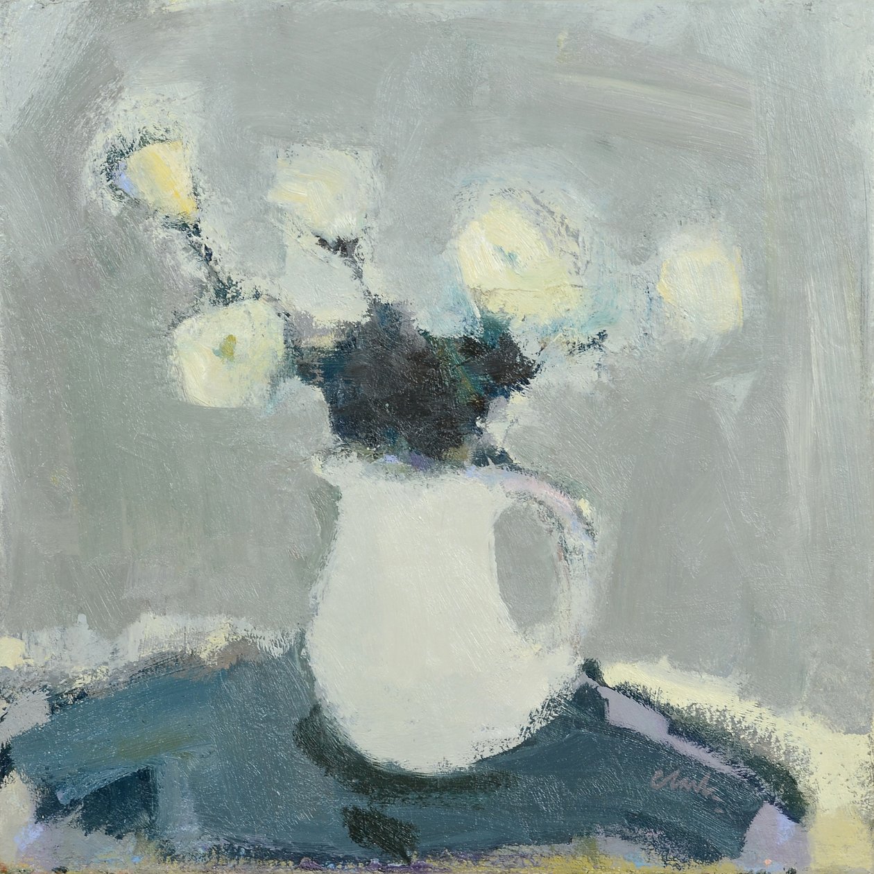 Blat stołu z kwiatami, 2016 (olej na płótnie) autorstwa Michael G. Clark