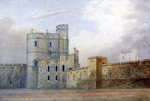 Zamek Windsor, Wojskowa Wieża Rycerska (pióro i atrament oraz akwarela na papierze) autorstwa Michael Gandy