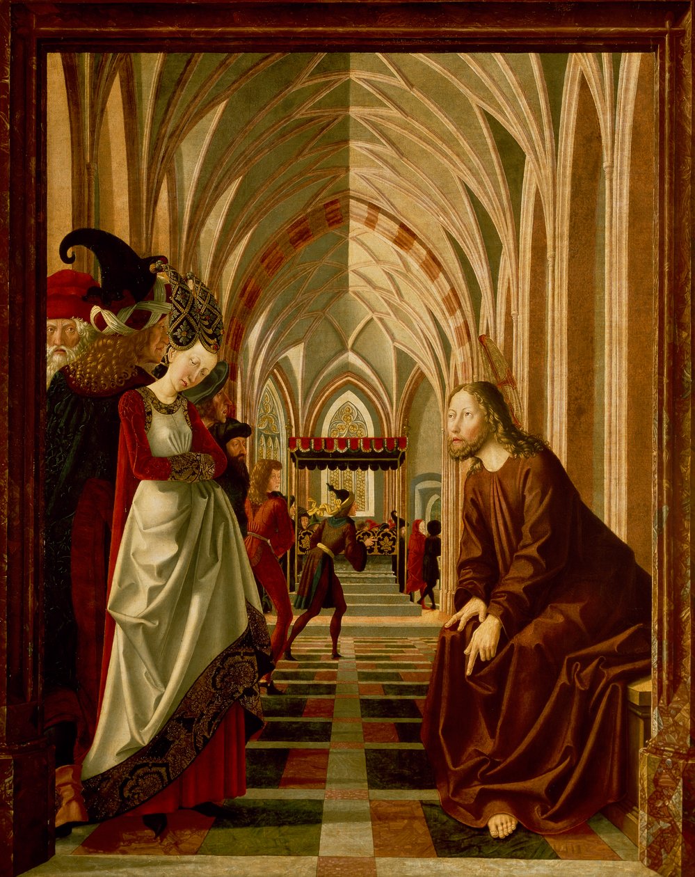 Chrystus i cudzołożnica, panel z Opowieści Chrystusa, Ołtarz św. Wolfganga autorstwa Michael Pacher