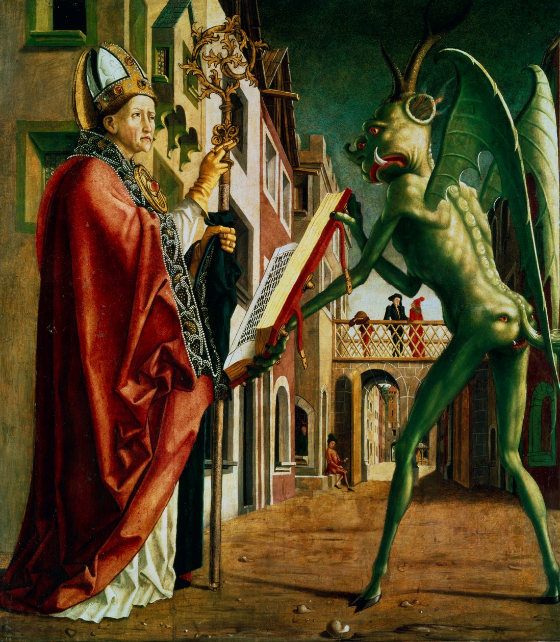 „Diabeł podarował św. Augustynowi księgę przywar”, ok. 1455-1498. autorstwa Michael Pacher
