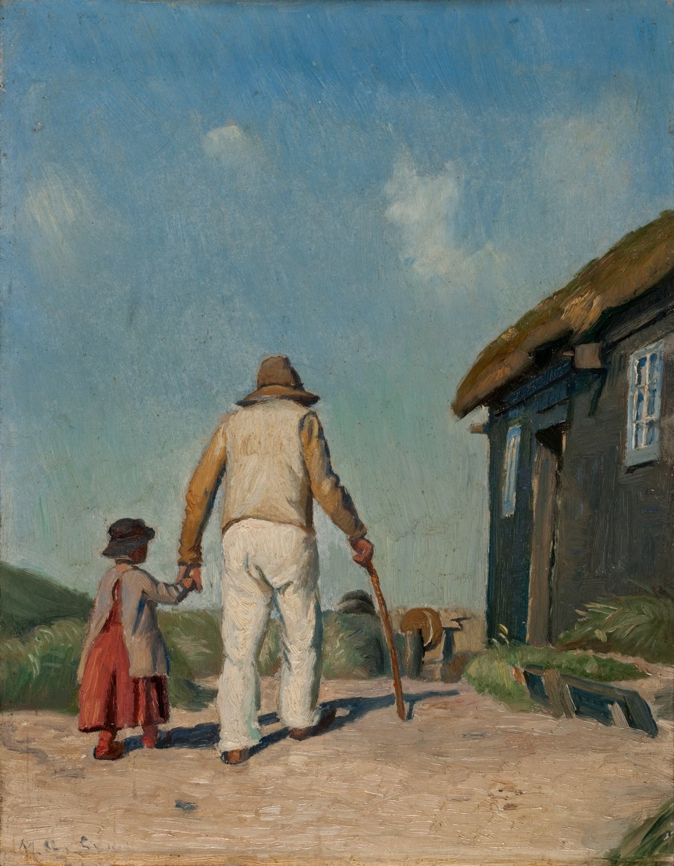 Niewidomy chrześcijanin, nauka (olej na pokładzie) autorstwa Michael Peter Ancher