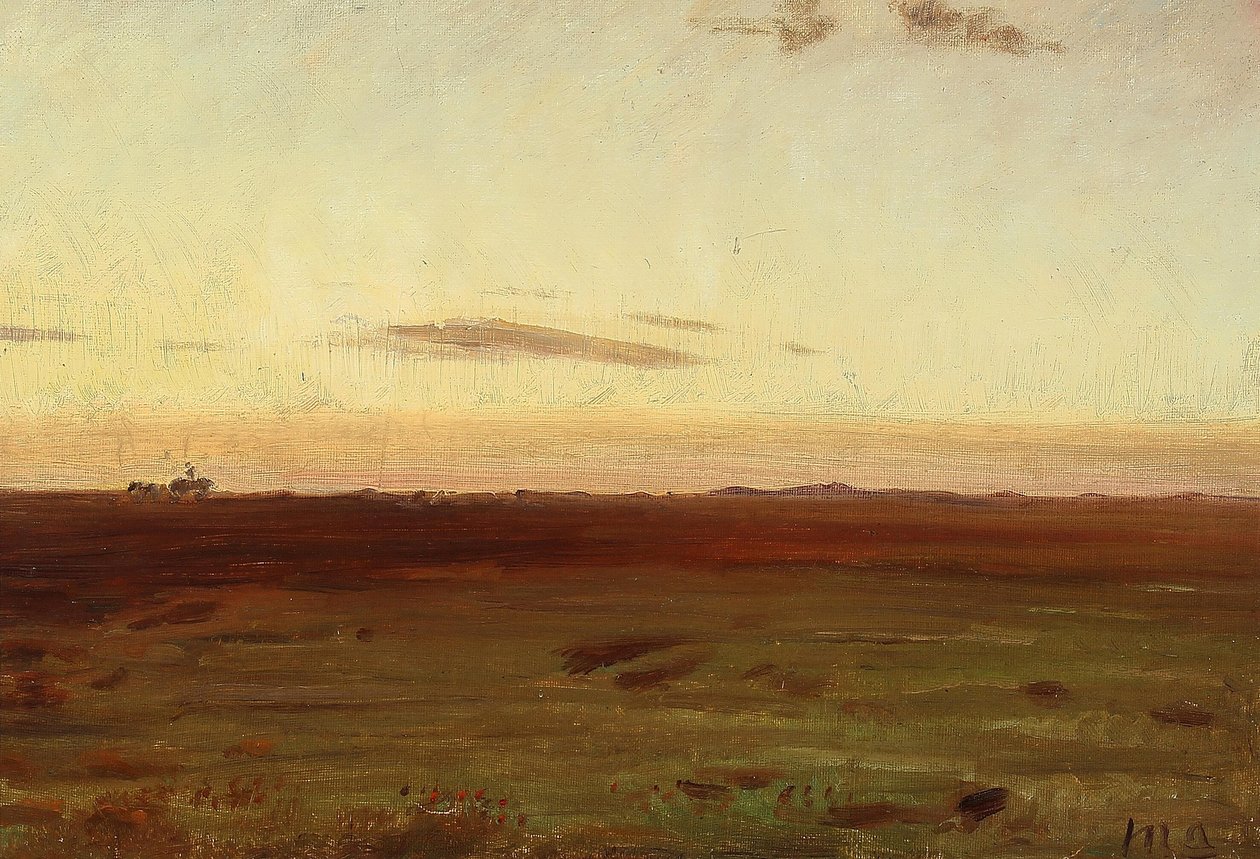 Widok na łąkę i wydmy w wieczornym słońcu. autorstwa Michael Peter Ancher