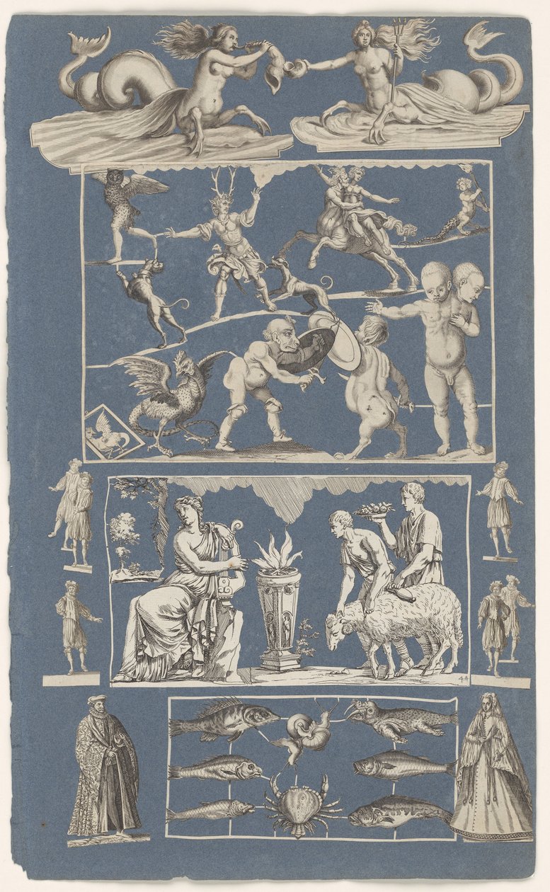 Kolaż wyciętych zdjęć wklejonych na arkusz albumu z niebieskiego papieru Cuda natury autorstwa Michael Snijders (attributed to)