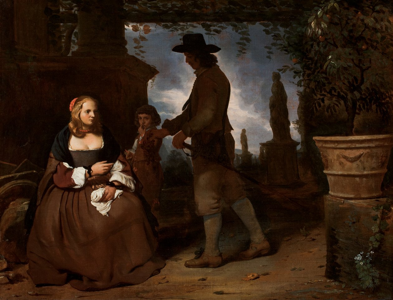 Młoda para i chłopiec w ogrodzie, ok. 1650 (olej na płótnie) autorstwa Michael Sweerts