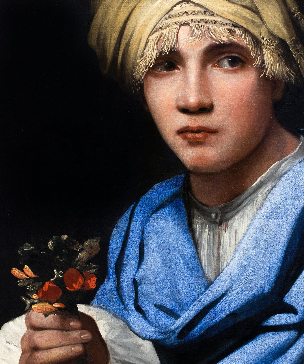 Chłopiec z turbanem trzymający bukiet kwiatów autorstwa Michael Sweerts