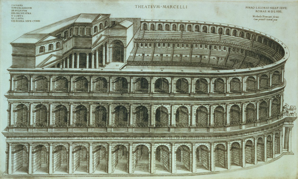 Plan Teatru Marcellusa, Rzym, 1558 r. autorstwa Michael Tramezini