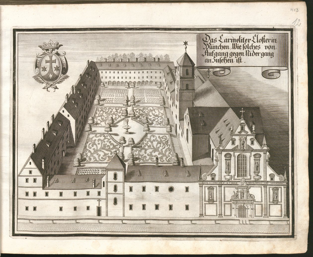 Niemcy: Klasztor Karmelitów w Monachium widziany z północy na wschód autorstwa Michael Wening