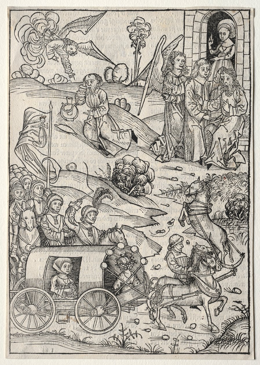 Der Schatzbehalter: Powrót Tobiasza do Tobiasza, Przybycie żony Tobiasza..., 1491. autorstwa Michael Wolgemut