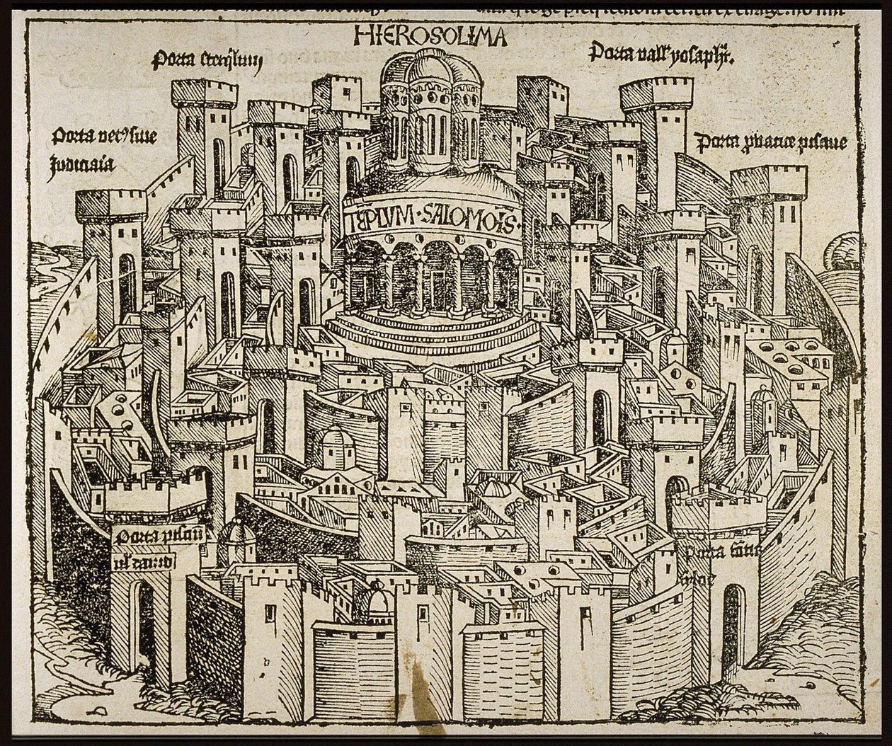Jerozolima z Kroniki Świata Schedla, ok. 1493. autorstwa Michael Wolgemut