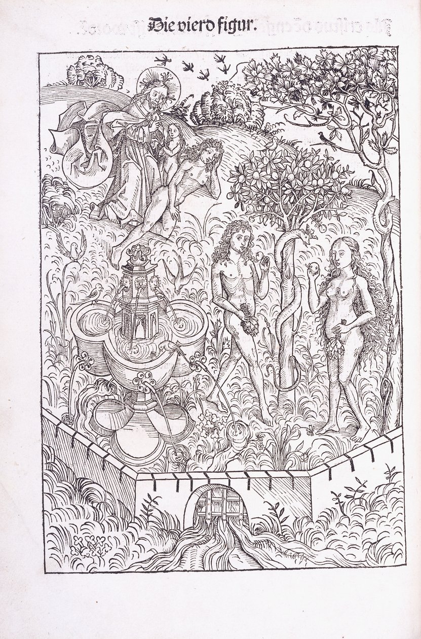 Adam i Ewa w ogrodzie Eden, 1491 autorstwa Michael Wolgemuth
