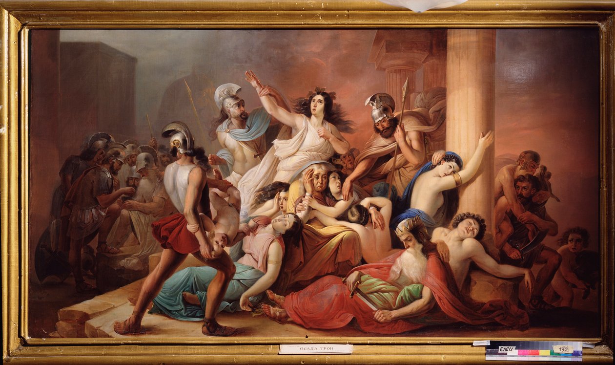 Upadek Troi (Zwycięscy greccy wojownicy oblężenia legendarnego miasta) - Upadek Troi - Michaił Iwanowicz Skotti (1814-1861), olej na płótnie - Sztuka rosyjska autorstwa Michail Ivanovich Skotti