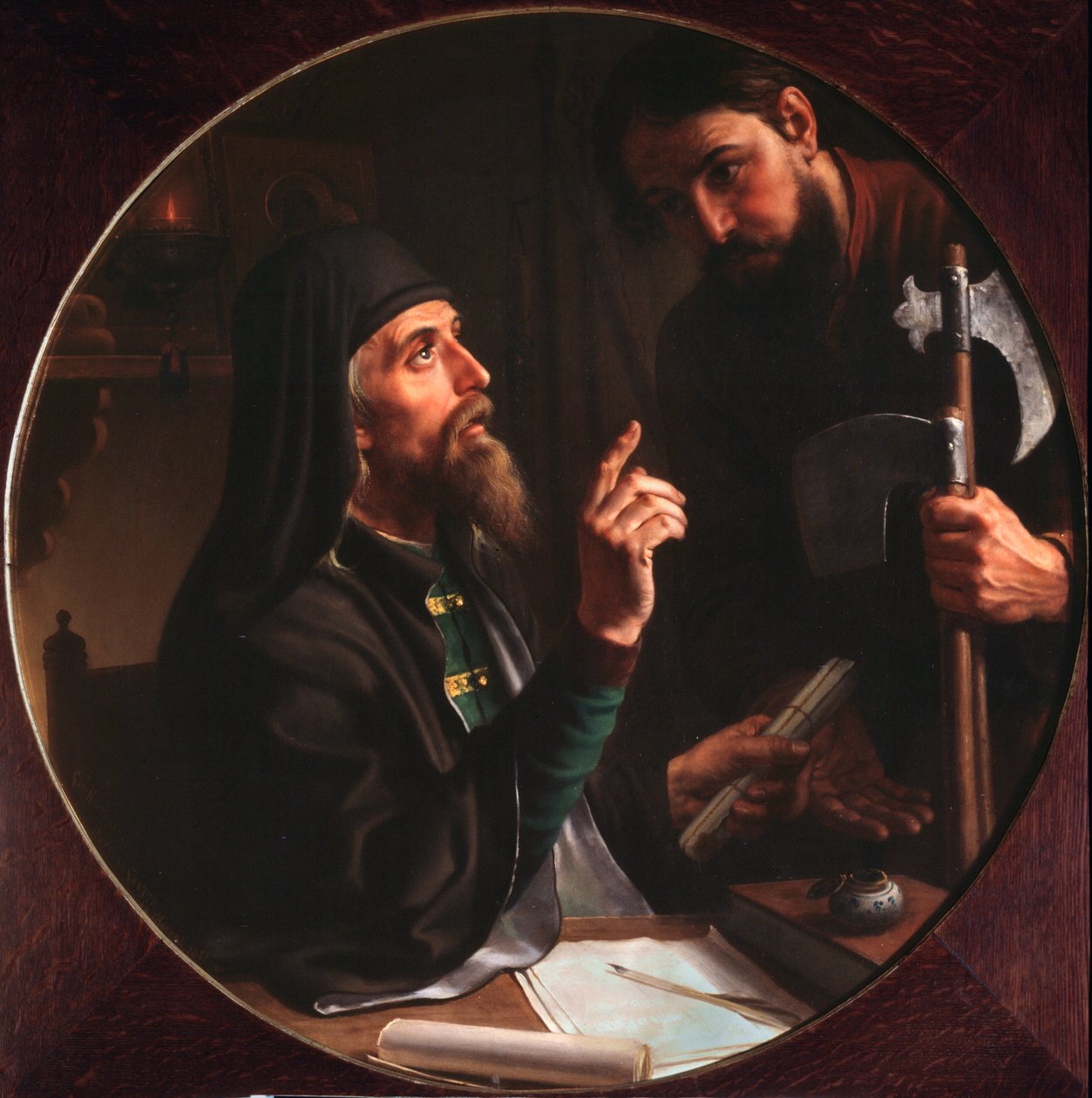 Higoumene (hegoumene) Wawrzynu Trójcy Świętej (Trinite-Saint-Serge) Dionizjusz Zobninovsky przedstawia czyn kościelny (Hegumen z Ławry Dionizy Zobninovsky przedstawia czyn kościelny) - Obraz Michaiła Iwanowicza Skottiego (18). autorstwa Michail Ivanovich Skotti