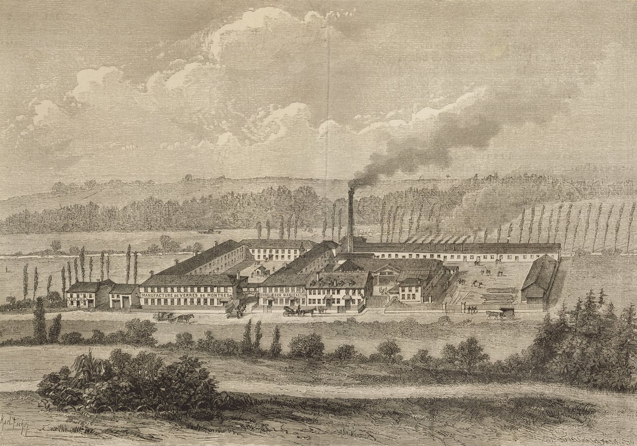 Widok na fabrykę w Trois-Fontaines, 1883 r. autorstwa Michel Charles Fichot
