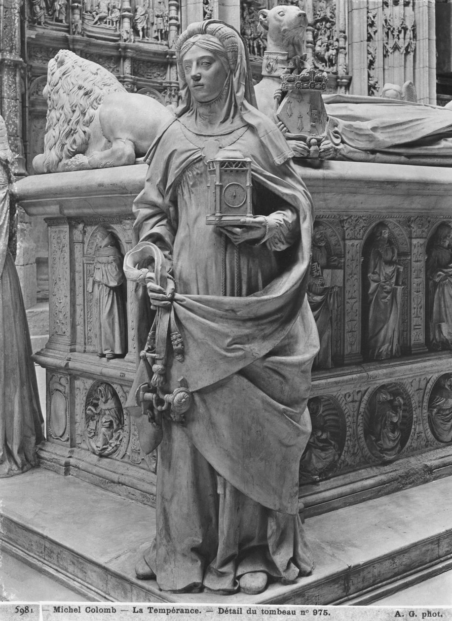 Nantes, katedra św. Piotra i Pawła, grobowiec Franciszka II, księcia Bretanii i Małgorzaty z Foix, detal Umiarkowanie, 1502-07 odlew gipsowy z marmuru zdjęcie bw autorstwa Michel Colombe